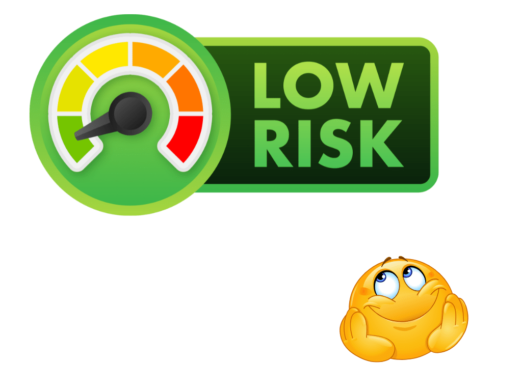 Paket ohne Risiko - Kregel Coaching Symbolbild für ein risikofreies Angebot: grüne Risikoanzeige auf "Low Risk" mit lächelndem Emoji