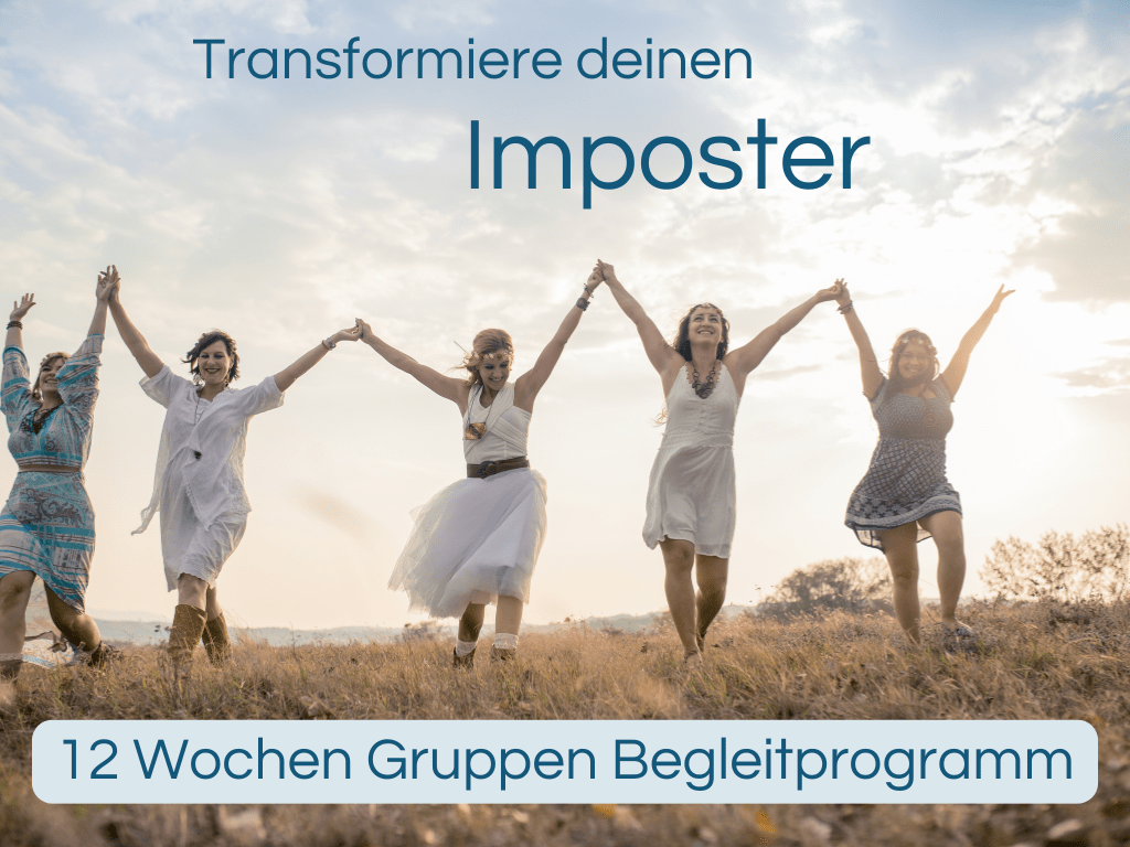 Transformiere deinen Imposter Dive Deep Gruppe Frauen tanzen lachend im Sonnenlicht – Symbol für Verbindung, Leichtigkeit und gemeinsame Transformation im Gruppen-Coaching