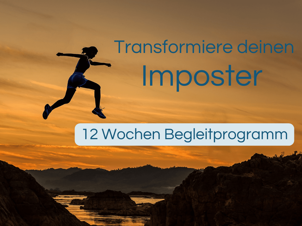 Frau springt über eine Kluft bei Sonnenuntergang – Symbol für mutigen Schritt aus dem Imposter-Syndrom