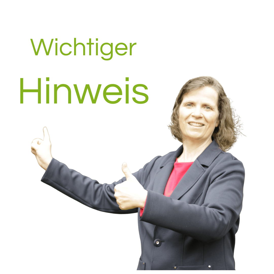 Dr. Kelly Kerstin Kregel zeigt mit beiden Händen auf den Text „Wichtiger Hinweis“ – Symbol für Imposter-Syndrom-Test Hinweis